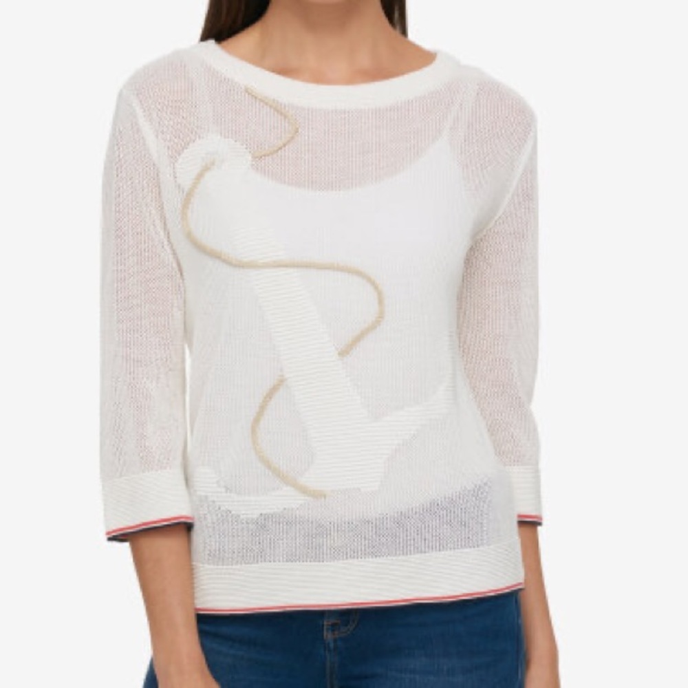 NWT - Tommy Hilfiger Sail Away Anchor Open Knit Top in White Size Large